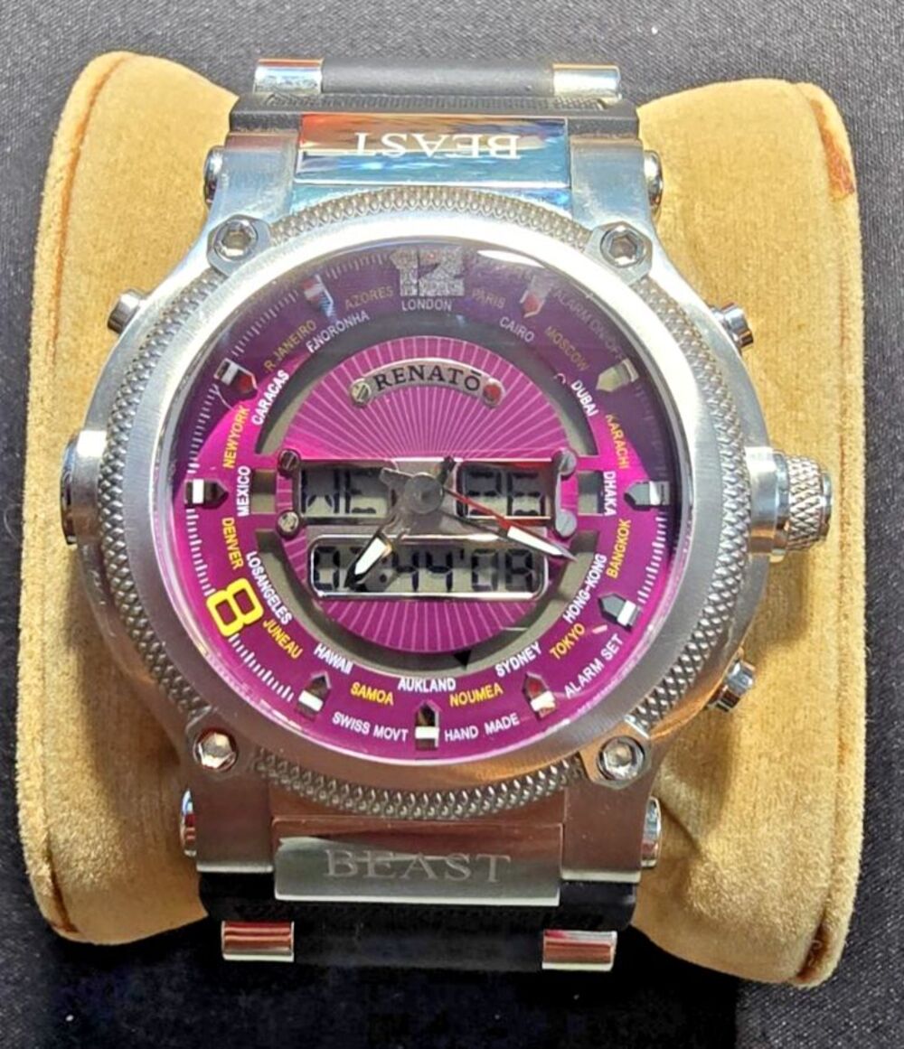 RENATO BEAST ANALOG-DIGITAL PURPLE FACE LIMITED EDITION #401/805 WATCH